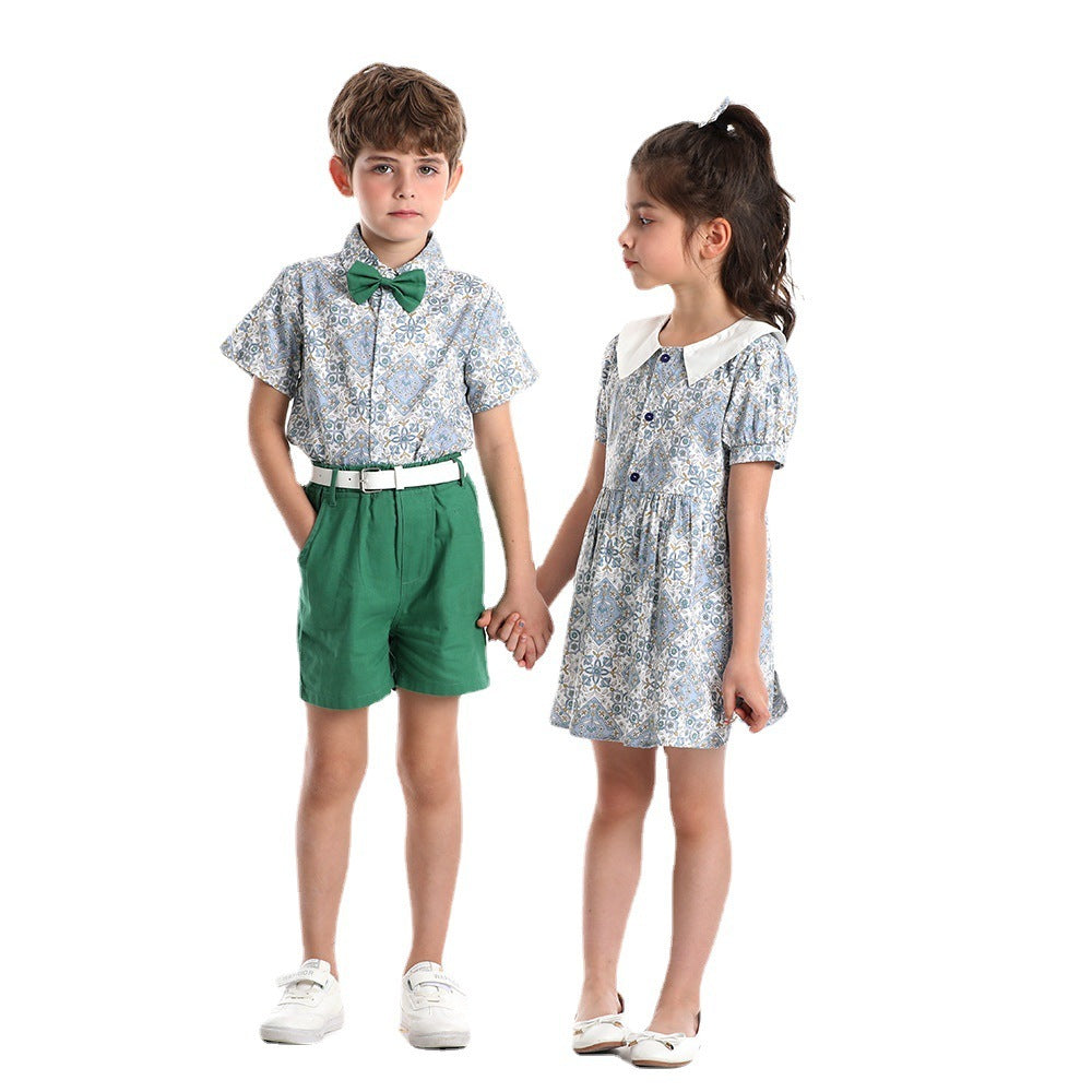 Seaside Holiday Brother And Sister Girl Dress Boy's Clothing Short Sleeve Sister And Brother Fashion