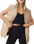 AUTOMET Puffer Vest Women Sleeveless Zip Up Outerwear Warm Puffer Lightweight Down with Pocket Fall Winter Jackets Coats 2024 Khaki XL