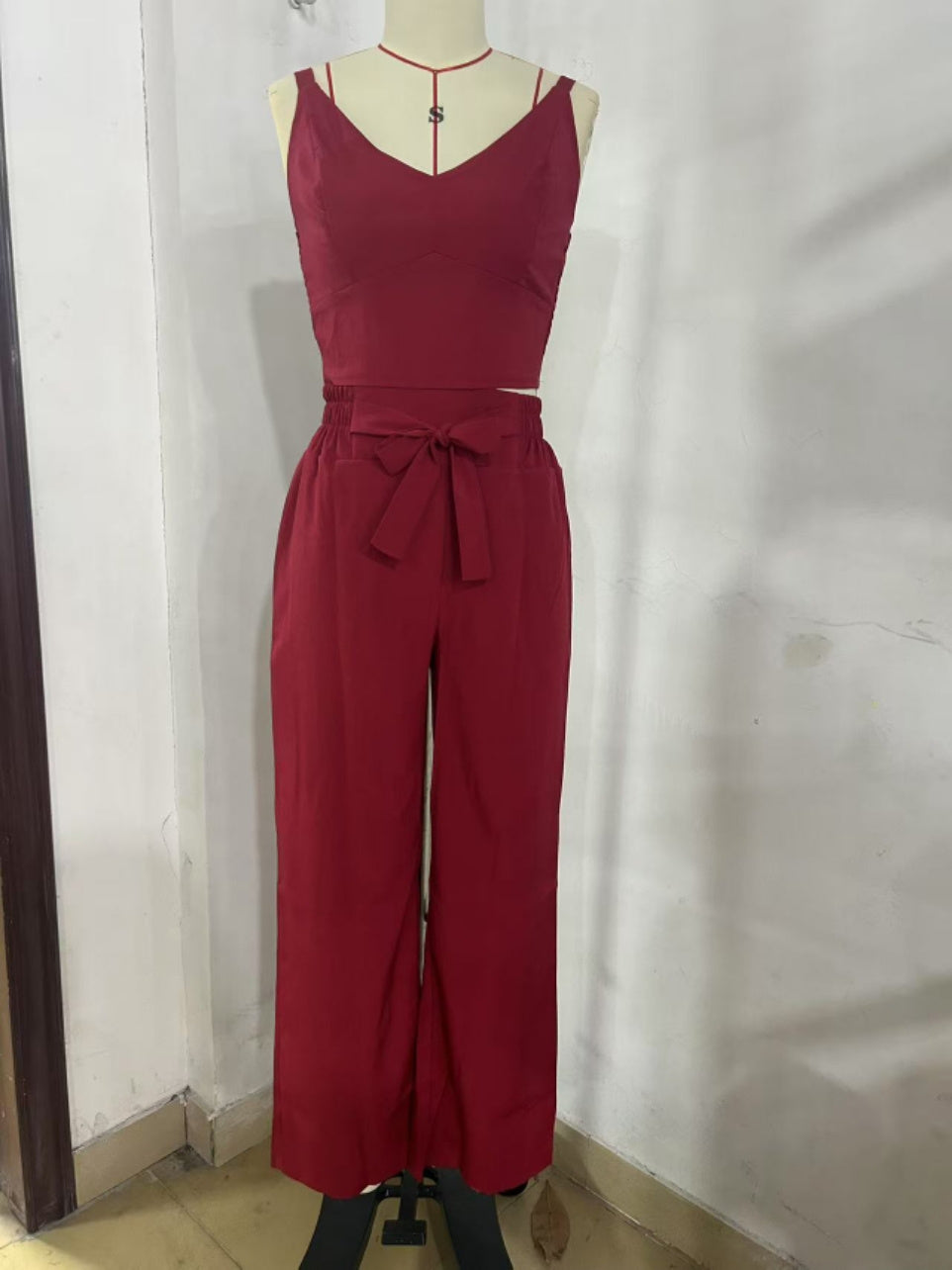 Women's Solid Color Slim Elastic Pleated Two-Piece Suit Sexy  Pants Suit