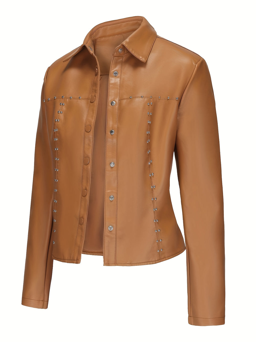 Women's Elegant White Rivet-Studded Jacket - Lightweight High Quality Machine-Washable Long Sleeve Cardigan with Turn- Collar, Regular Fit for All-Season Casual & Formal Wear, Lightweight Cardigan