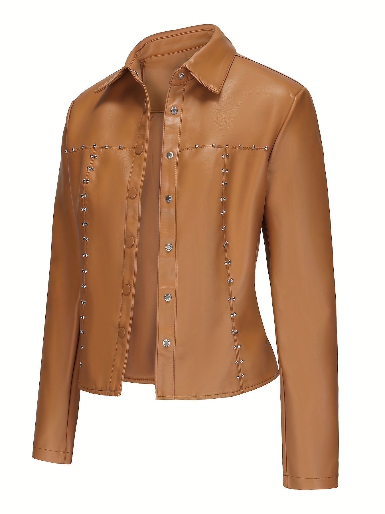 Women's Elegant White Rivet-Studded Jacket - Lightweight High Quality Machine-Washable Long Sleeve Cardigan with Turn- Collar, Regular Fit for All-Season Casual & Formal Wear, Lightweight Cardigan