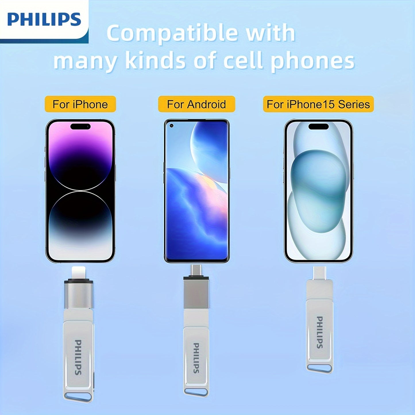 [PHILIPS Dual Flash Drive] PHILIPS 2-in-1 USB 3.2 Type-C Dual Flash Drive - Speed Up to 150MB/s, Metal, 32 GB, 64 GB, 128 GB, 256 GB - for USB-C Android Phones, iPhone 15, MacBook, iPad, Computers, etc
