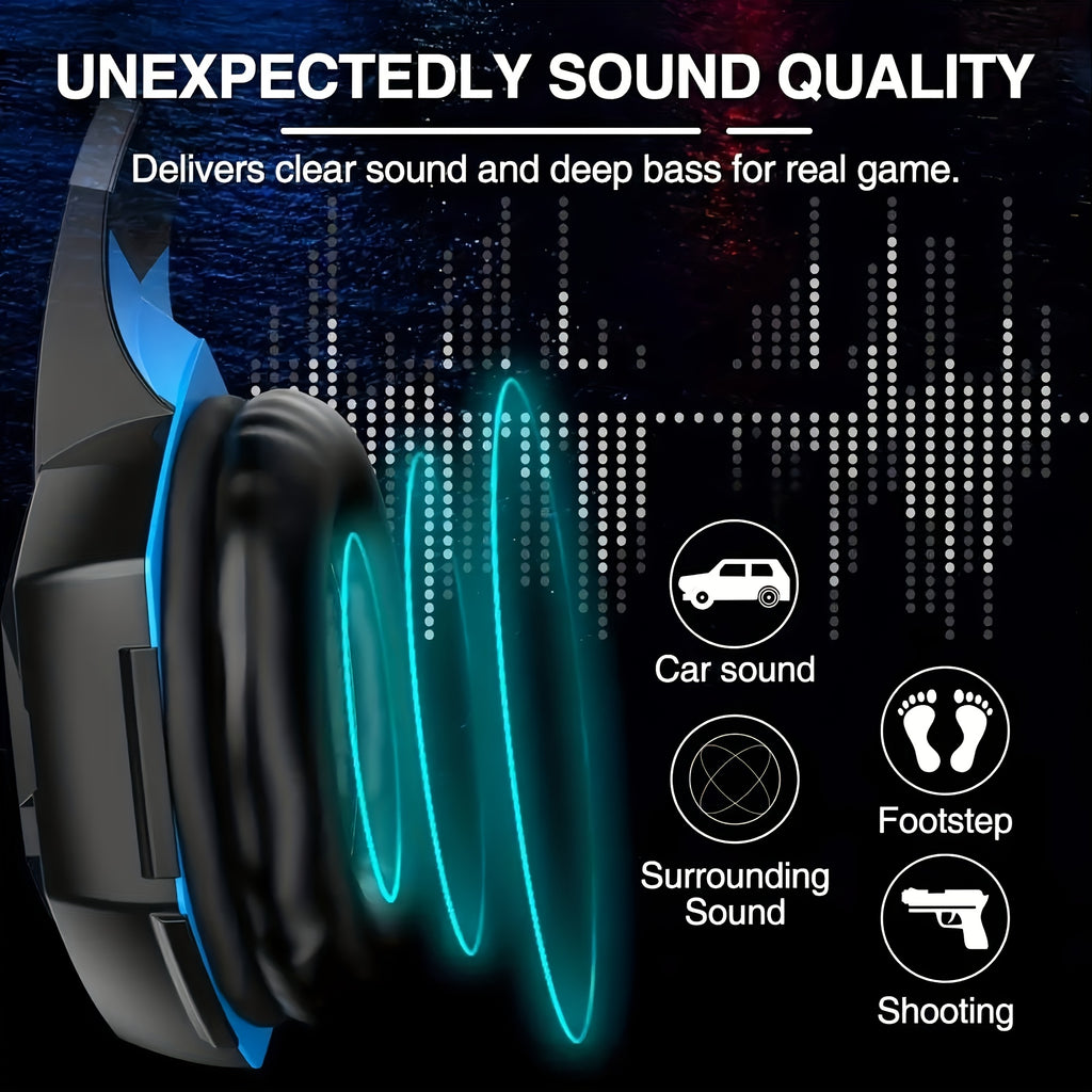 G2000 Gaming Headset, with Mic LED Light Over Ear Wired Headphones for PC Game, Video Games Ps 5, 3.5mm Audio Cable, Condenser Mic - USB