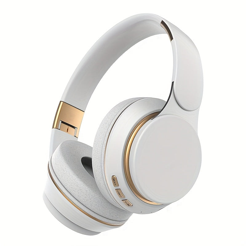 [Wireless | Heavy Bass] Wireless 5.3 Heavy Bass Stereo Foldable Headphones | Mic, FM Radio, 3.5mm AUX Cable, Soft Ear Pads, Portable Design for Travel, Home, Office, and Calls | Elegant Sound Engineering, Metallic Accents