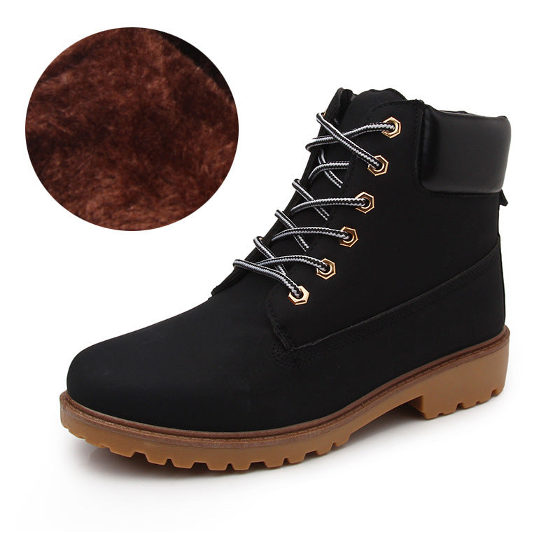 Pink With Velvet Lining Warm Flat Bottom High-top Men's Shoes Couple Martin Boots
