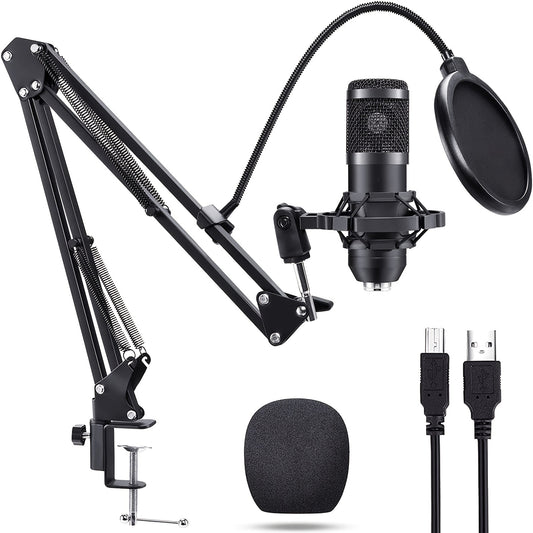 192kHz/24Bit Professional USB Microphone, Plug & Play PC Computer Condenser Cardioid Mic Kit with Sound Advanced Chipset for Streaming, Podcast, Studio Recording and Games