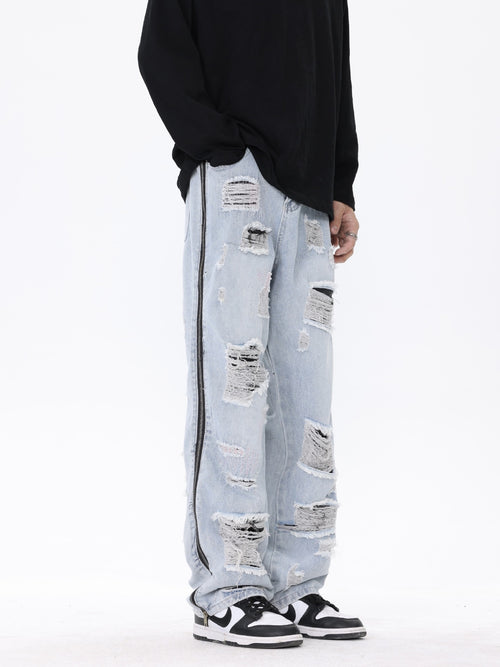 American Street Retro Tattered Jeans Washed Jeans