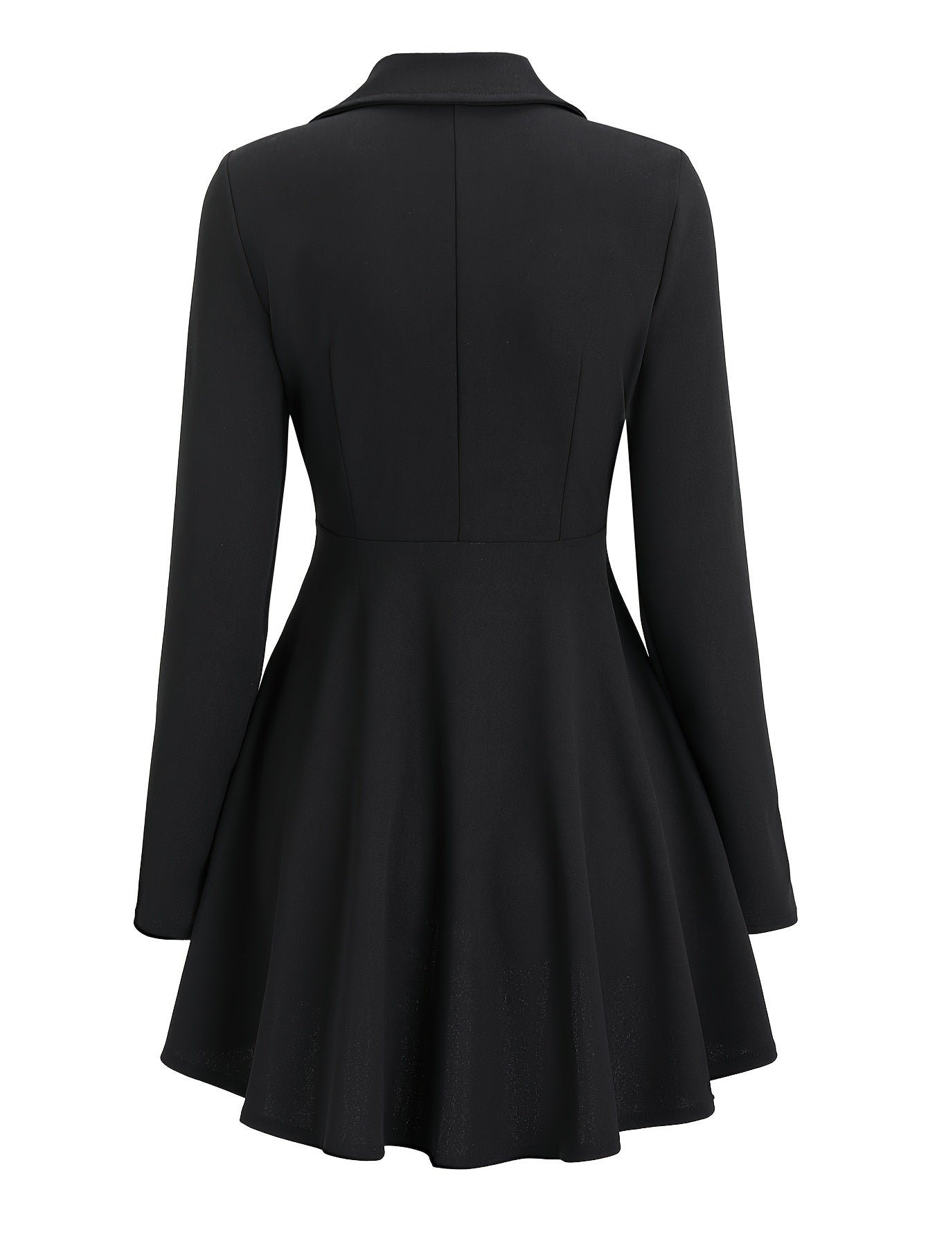 [Vintage-Inspired Chic Blazer] Chic Black Double-Breasted Blazer - Elegant Women's Vintage-Inspired Jacket - Polyester, Machine Washable, Zip-Up Front, Flared Sleeves, Decorative Buttons - Ideal for Office & Casual Wear
