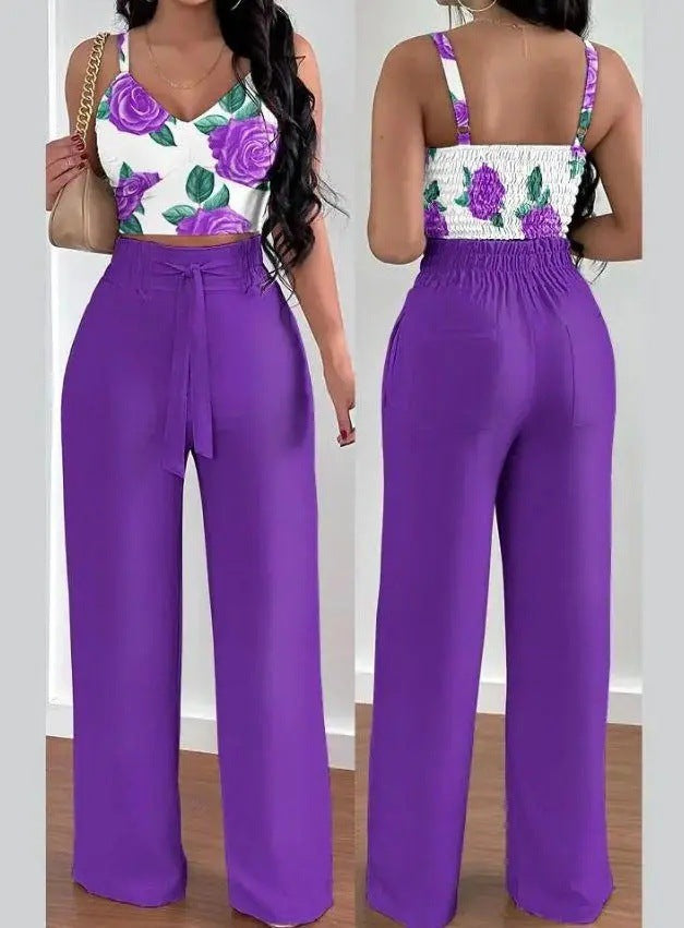 Women's Solid Color Slim Elastic Pleated Two-Piece Suit Sexy  Pants Suit