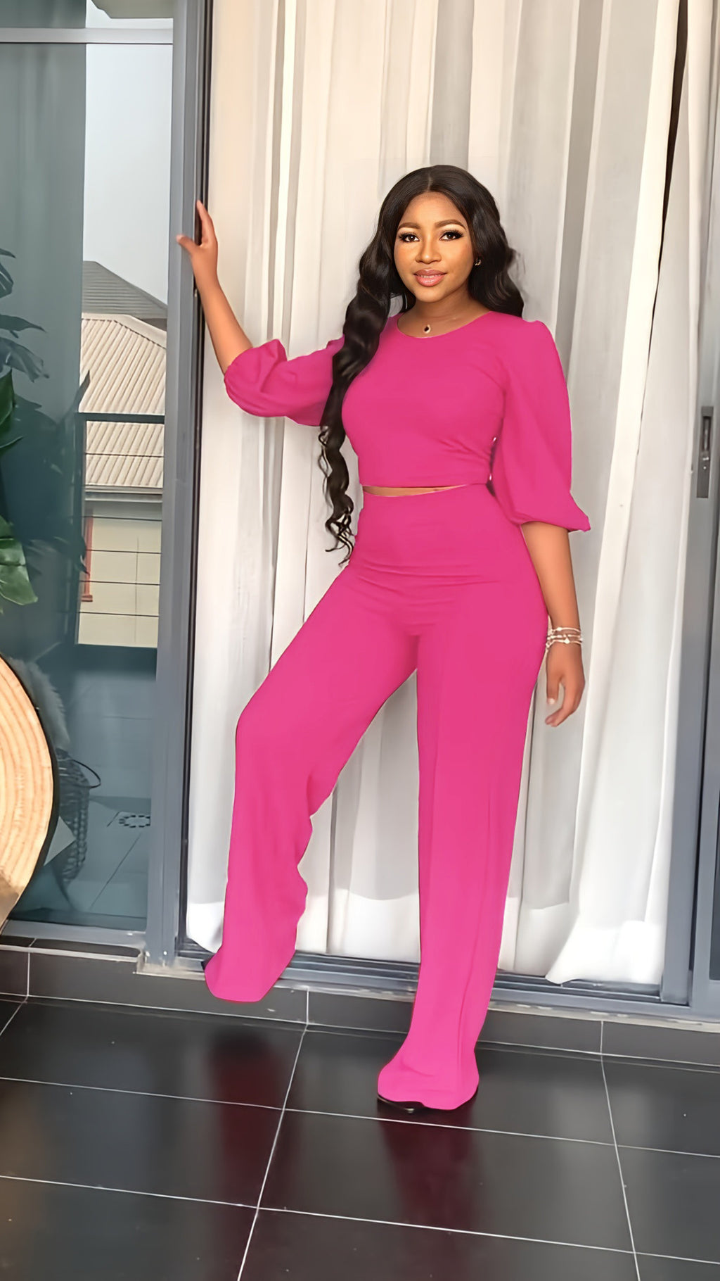 Women's Solid Color Slim Elastic Pleated Two-Piece Suit Sexy  Pants Suit