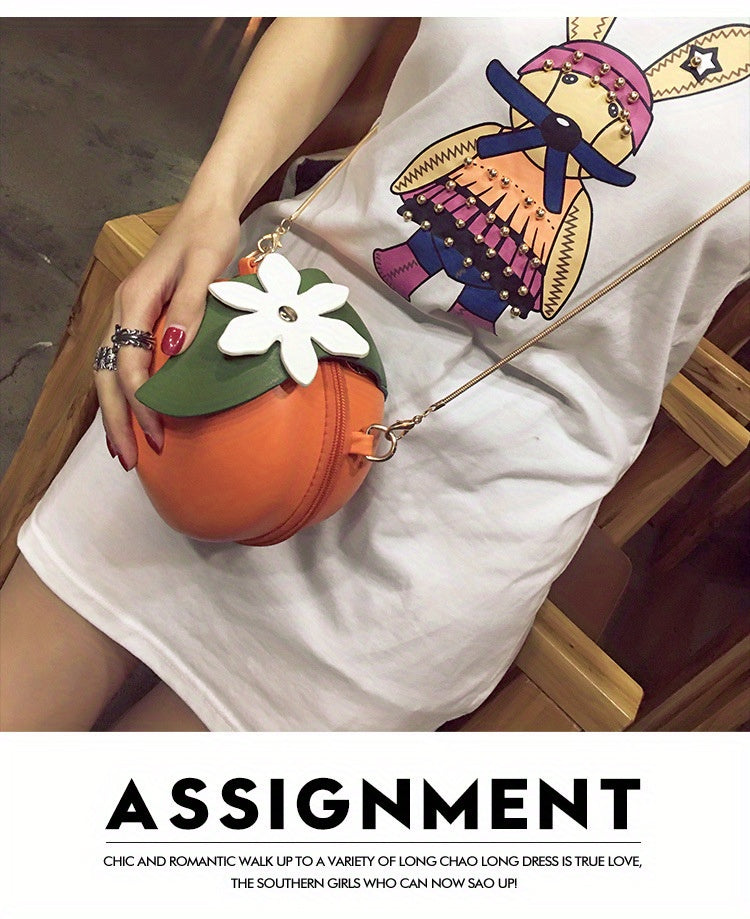 Adorable Orange Fruit Shape Crossbody Bag - Quirky PU Leather Chain Shoulder Bag with Adjustable Strap, Small Purse and Handbag for Women, Perfect for Casual Daily Use, Travel, and Outdoor Activities