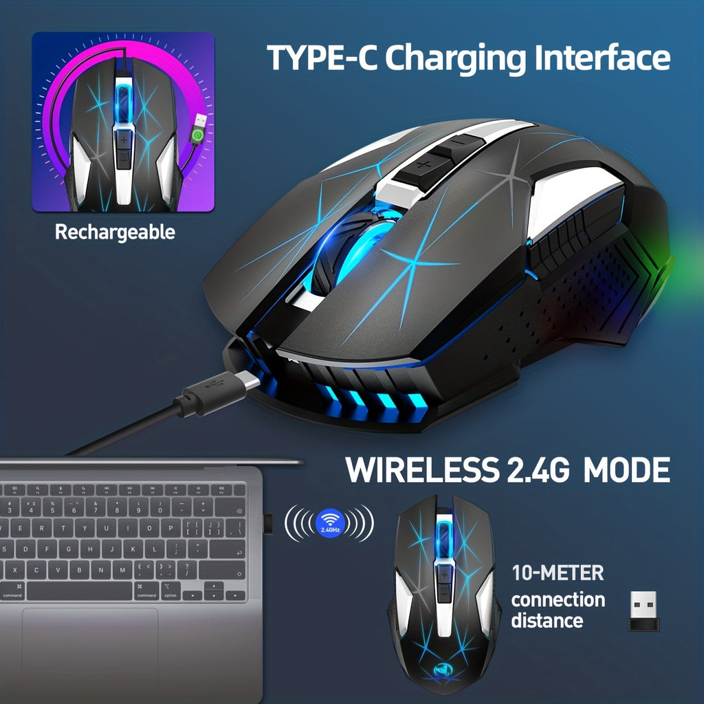 HXSI New 2.4GG Wireless Mouse Color Backlight and Rechargeable USB Plug and Play Optical Mouse Suitable for Home Games, Office Computer Peripherals