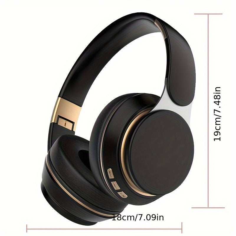 [Wireless | Heavy Bass] Wireless 5.3 Heavy Bass Stereo Foldable Headphones | Mic, FM Radio, 3.5mm AUX Cable, Soft Ear Pads, Portable Design for Travel, Home, Office, and Calls | Elegant Sound Engineering, Metallic Accents