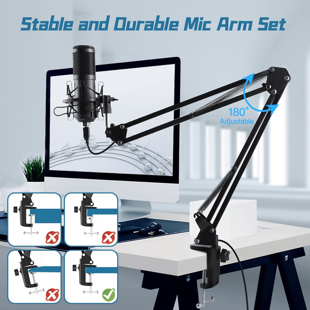 192kHz/24Bit Professional USB Microphone, Plug & Play PC Computer Condenser Cardioid Mic Kit with Sound Advanced Chipset for Streaming, Podcast, Studio Recording and Games