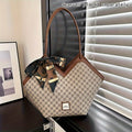 LABOONOO Women'S Extra Large Tote Bag - Stylish Shoulder Handbag with Ribbon Bow, Black & Brown Pattern, Zipper Closure, Perfect for Everyday Use, Ladies Handbags