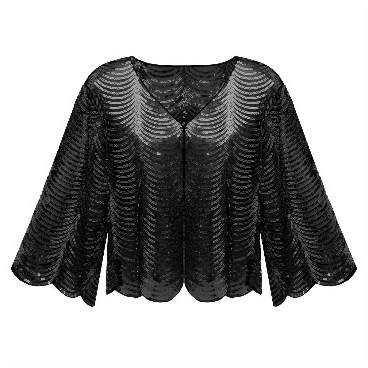 [Sequined Qipao Cardigan] Sequined Long-sleeved Jacket - Women's Qipao Cardigan with Hollowed-out Embroidery Lace Shawl Sunscreen Cover-up