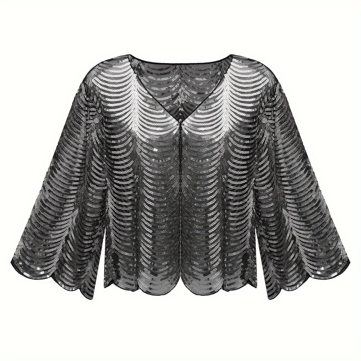 [Sequined Qipao Cardigan] Sequined Long-sleeved Jacket - Women's Qipao Cardigan with Hollowed-out Embroidery Lace Shawl Sunscreen Cover-up