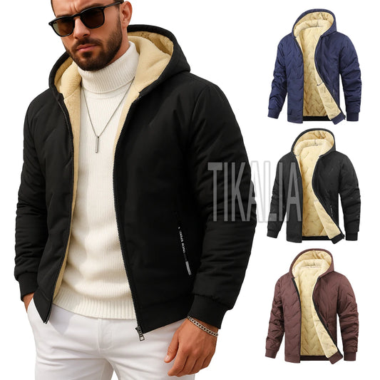 Men’s Winter Parka Jacket Fleece Lined Warm Hooded Coat Cotton Padded Zip Up Outerwear Casual Thick Windbreaker for Cold Weather