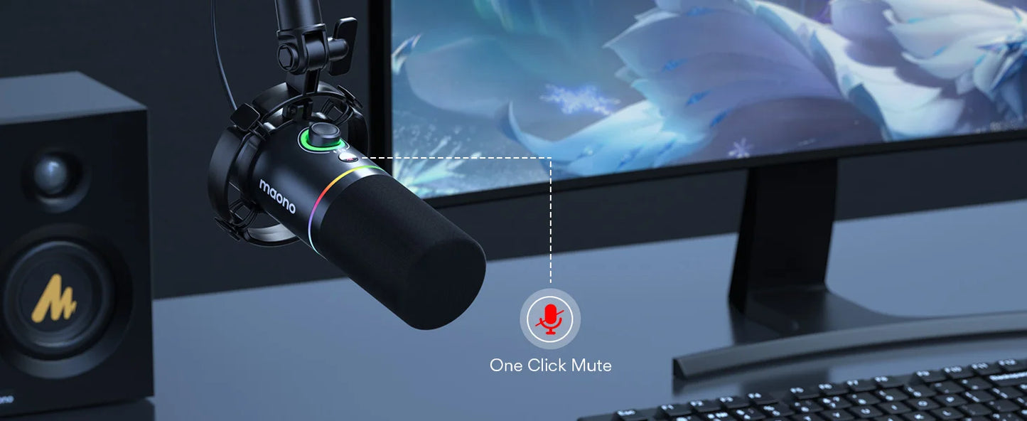 Maono XLR\USB Dynamic Microphone For Gaming Recording Streaming Youtube Metal Mic With Software Tap-to-Mute Gain Knob PD200X