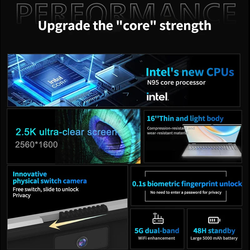 New 16" Inch 2K Laptop, 240 Hz ultra-clear screen, Windows 11 Pro Portable PC Gaming notebooks 32GB 2TB fingerprint unlock