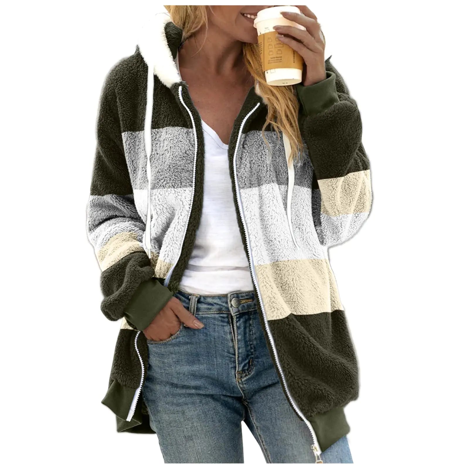 yaoeye deals of the sale Sales Today Clearance womens clearance of sale fuzzy hoodie winter jackets for women winter coats for women womens winter jacket Army Green #3 Medium