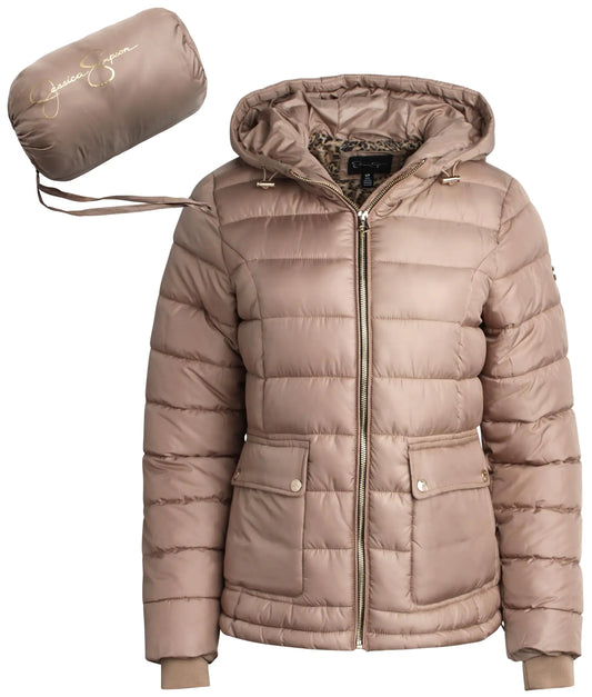 Jessica Simpson Womens Puffer Jacket - Full Zip Up Insulated Quilted Jackets for Women - Cozy Women Winter Coats (S-XL) Size X-Large Sand Beige