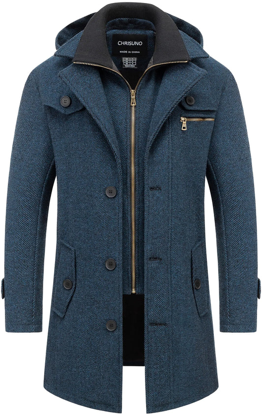 Chrisuno Winter Coats For Men Fall Jackets Wool Trench Blend Top Pea Coat Long Single Breasted Classic Stylish Business Overcoat Navy M