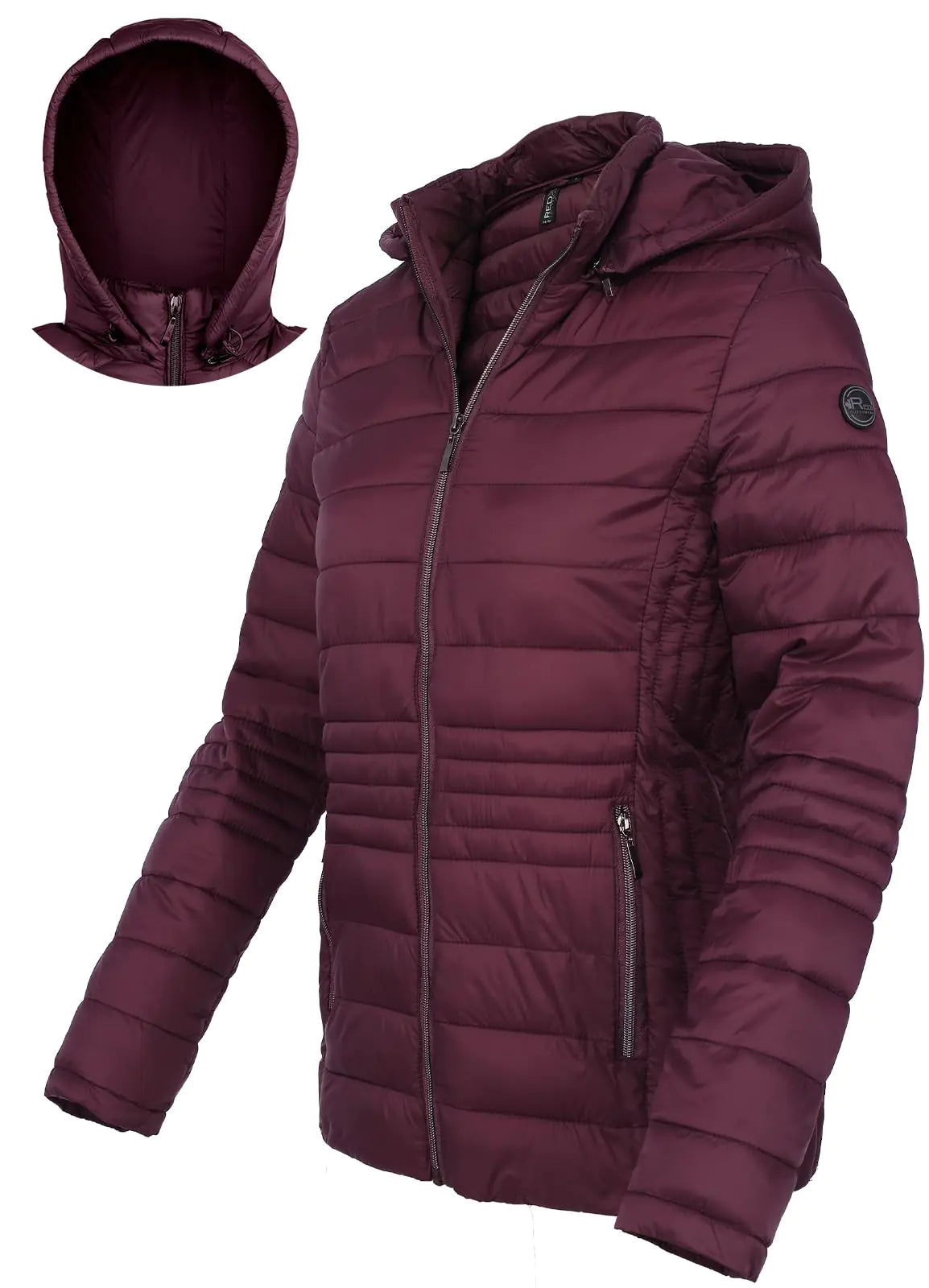 Xmgelp Lightweight Puffer Jacket Women Short Jacket Quilted Winter Coats with Detachable Hood Burgundy 2XL
