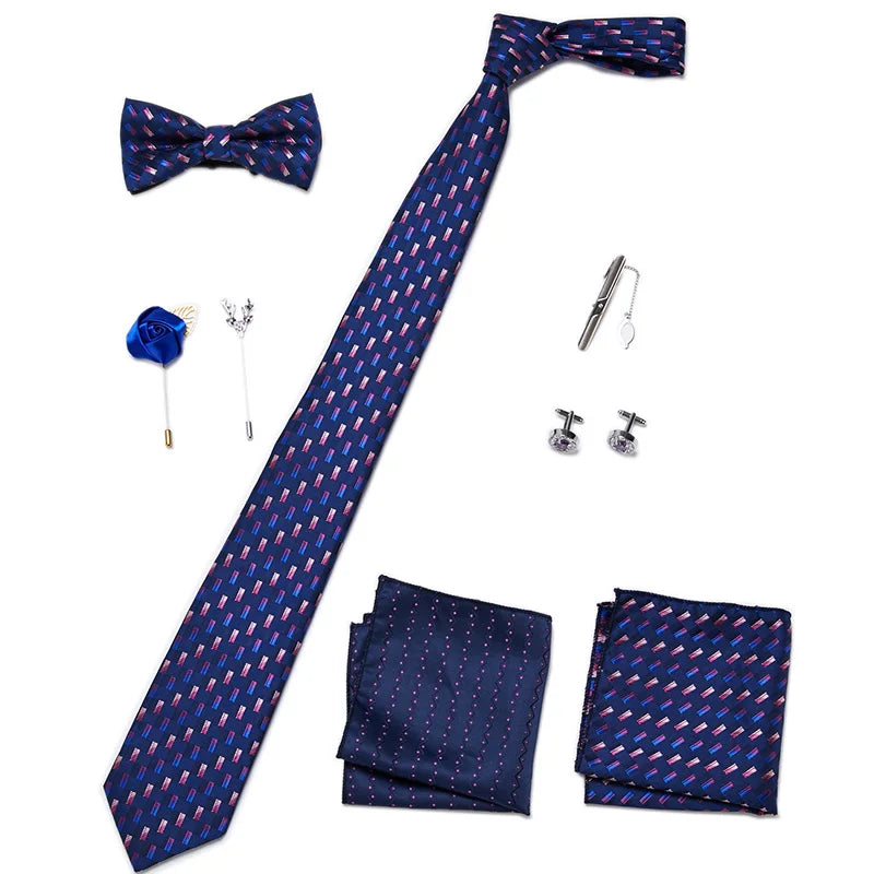 Men's Tie Set Luxury Gift Box Silk Tie Necktie Set 8pcs Inside Packing Festive Present Cravat Pocket Squares Holiday Gift Men