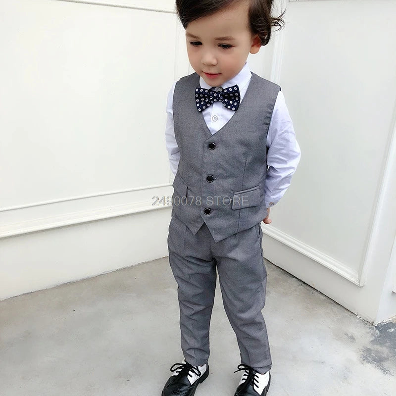 Flower Boys Wedding Suit Japan Kids Jacket Vest pants 3Pcs Set Children Formal Tuxedo Host Dance Party Performance Dress Costume