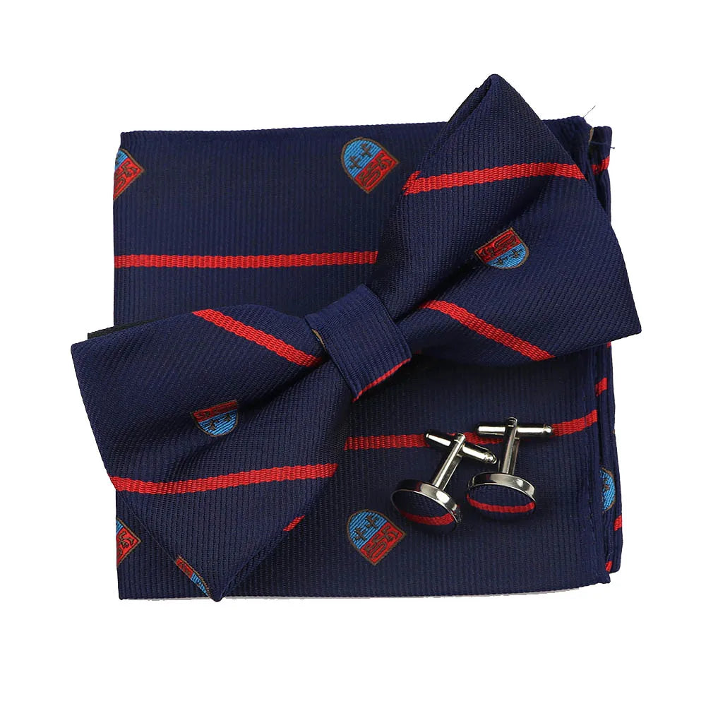 3PC Mens Bowtie Set Fashion Dot Solid Polyester Bow Tie Handkerchief Cufflinks Bar Party Wedding Business Daily Wear Accessories