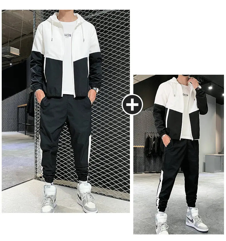 Hip Hop Military Men Tracksuit Hooded Jacket+Harem Pant Patchwork 2PC Set For Men Fashion 2023 New Mens Sportswear Suits