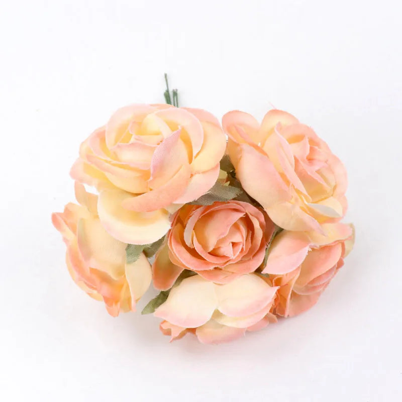6Pcs DIY Party Decoration Vintage Silk Artificial Flowers Small Rose Wedding Fake Flowers Festival Supplies Home Decor Bouquet