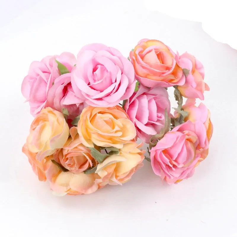 6Pcs DIY Party Decoration Vintage Silk Artificial Flowers Small Rose Wedding Fake Flowers Festival Supplies Home Decor Bouquet