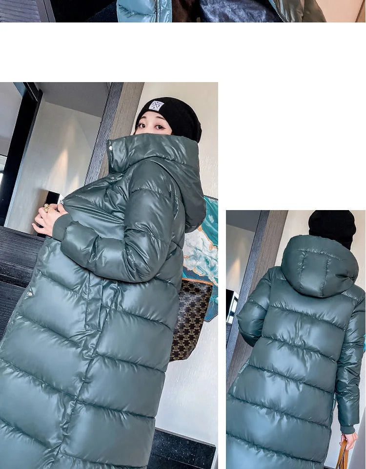 2025 Winter Long Down Jacket Women's Fashion Thick Cotton Parkas Outwear Plus size 4XL Loose Windproof Hooded Snow Coat Female