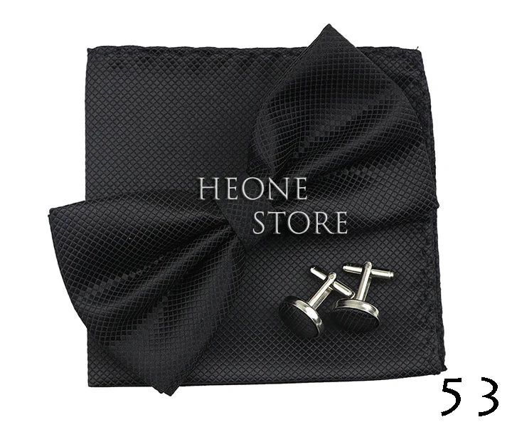 3PC Mens Bowtie Set Fashion Dot Solid Polyester Bow Tie Handkerchief Cufflinks Bar Party Wedding Business Daily Wear Accessories