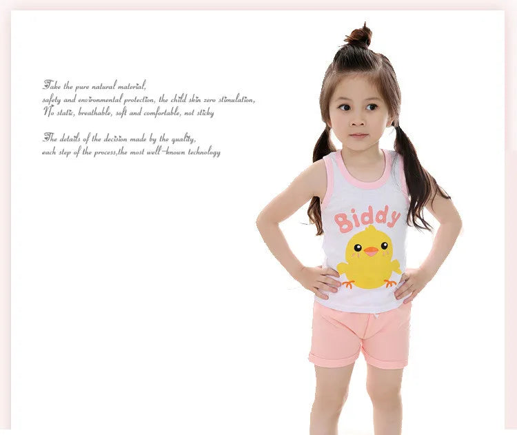 Summer Kids 100%Cotton T Shirts Boys Girls Baby Cartoon Printed Sleeveless Vests Clothes For 2-7 Years Children Clothing Gift