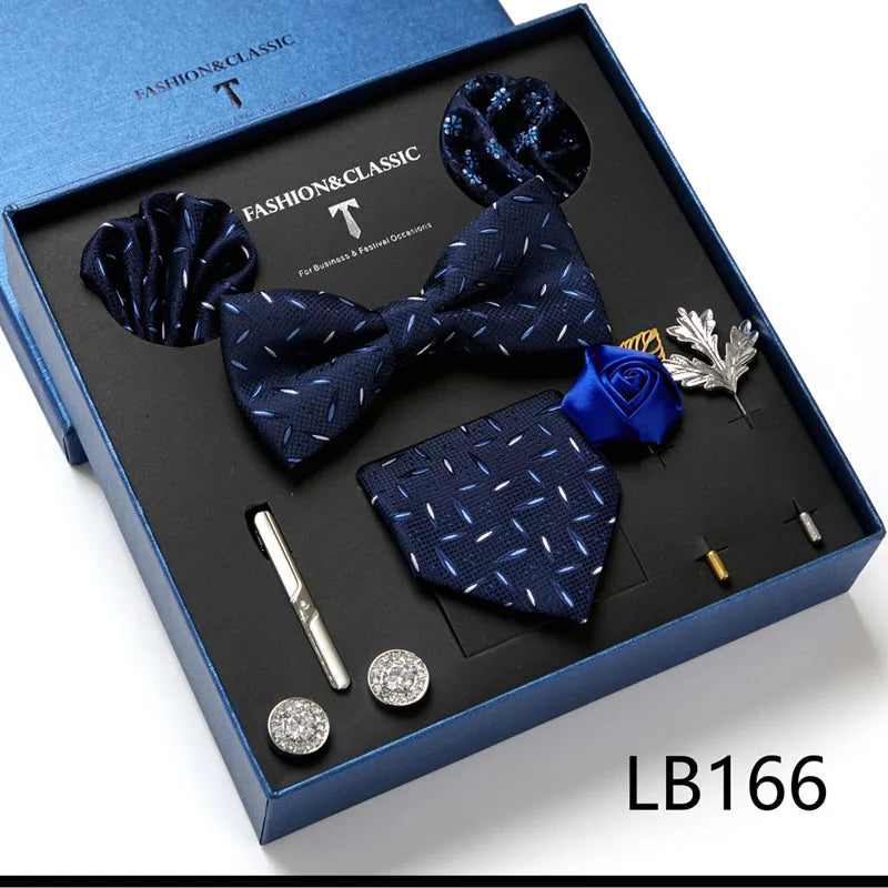 Men's Tie Set Luxury Gift Box Silk Tie Necktie Set 8pcs Inside Packing Festive Present Cravat Pocket Squares Holiday Gift Men