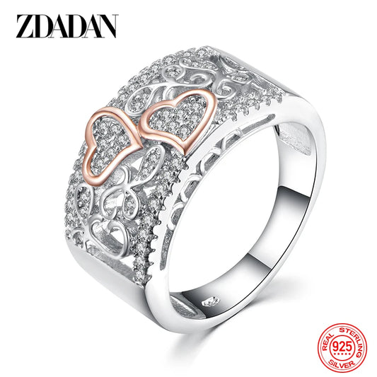 ZDADAN 925 Sterling Silver Heart CZ Rings For Women Fashion Wedding Jewelry