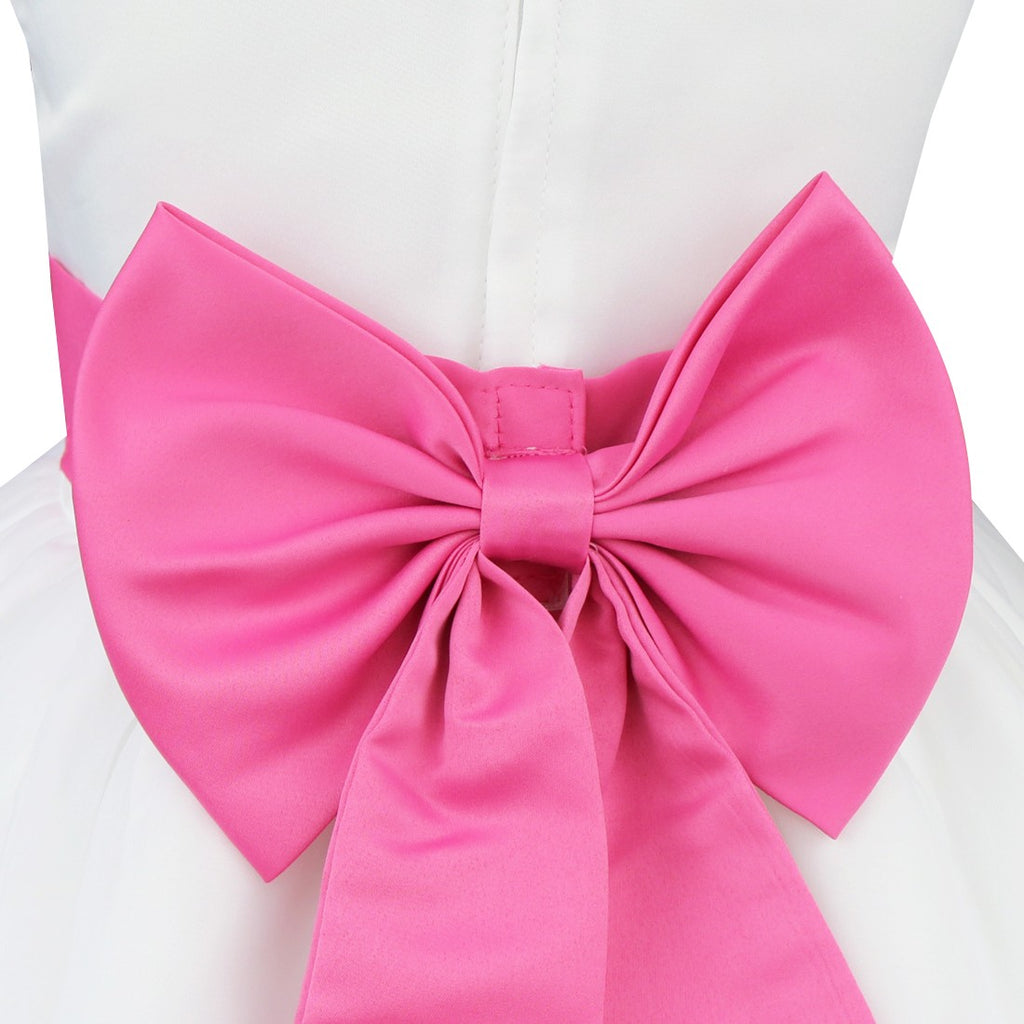 Kids Girls Wedding Pageant Dress White Bridesmaid Dresses Formal Party Princess Vestidos Cute Big Bowknot Sash Flower Girl Dress