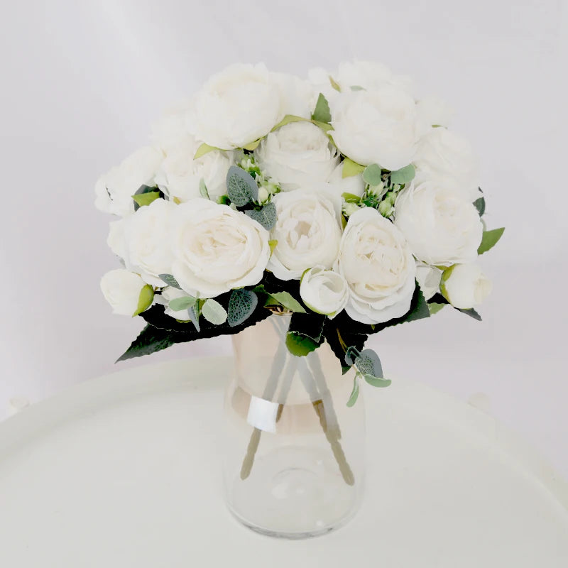 1 Bouquet 9 heads Artificial Flowers Peony Tea Rose Autumn Silk Fake Flowers for DIY Living Room Home Garden Wedding Decoration
