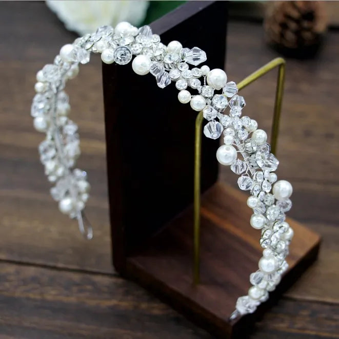 Bridal Bridesmaid Flower Girls Diamante Crystal Pearl Headband Rhinestone Wedding Prom Tiara Women Hair Accessories