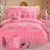 100%Cotton Soft and Breathable Bedspread Pillowcases Double Queen King Rose Luxury Red/Pink Romantic Lace Wedding Bedding Set