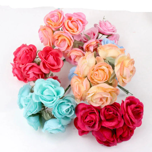 6Pcs DIY Party Decoration Vintage Silk Artificial Flowers Small Rose Wedding Fake Flowers Festival Supplies Home Decor Bouquet