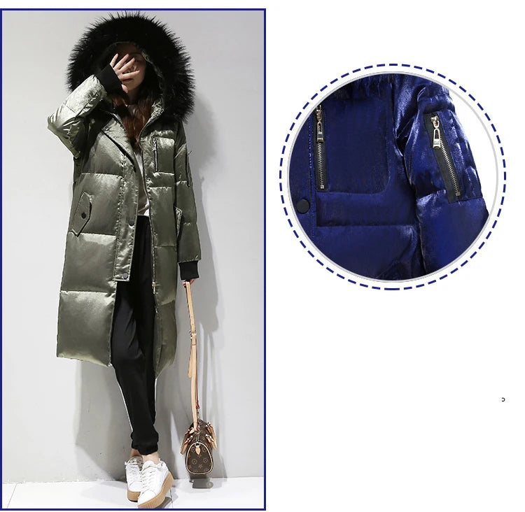 New Listing Winter Women Large Size Down Jacket Female Long Hooded Big Fur Collar Down Jacket Coat Womens Thick Warm Outerwear