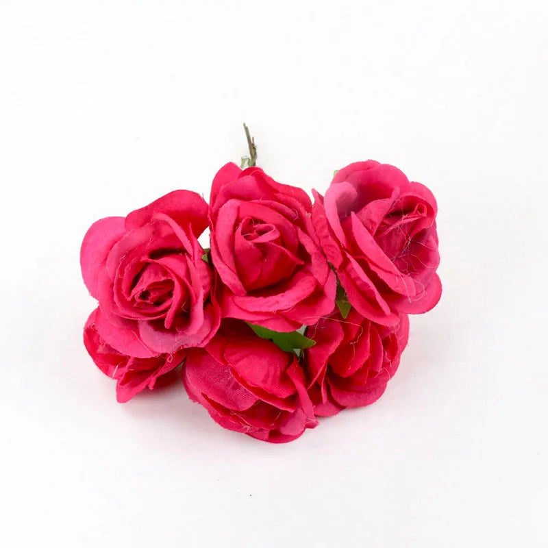 6Pcs DIY Party Decoration Vintage Silk Artificial Flowers Small Rose Wedding Fake Flowers Festival Supplies Home Decor Bouquet