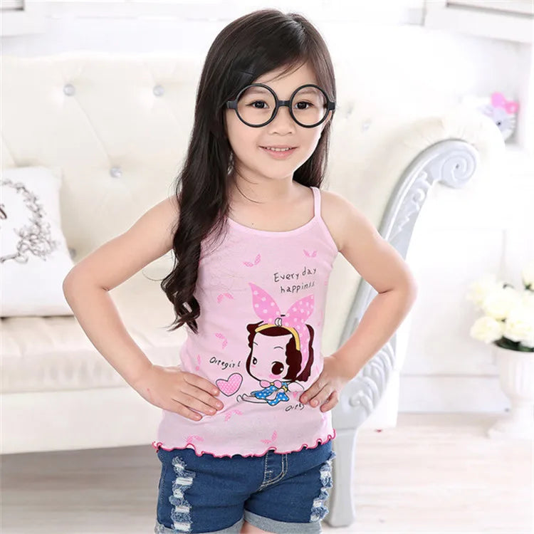 Summer Kids 100%Cotton T Shirts Boys Girls Baby Cartoon Printed Sleeveless Vests Clothes For 2-7 Years Children Clothing Gift