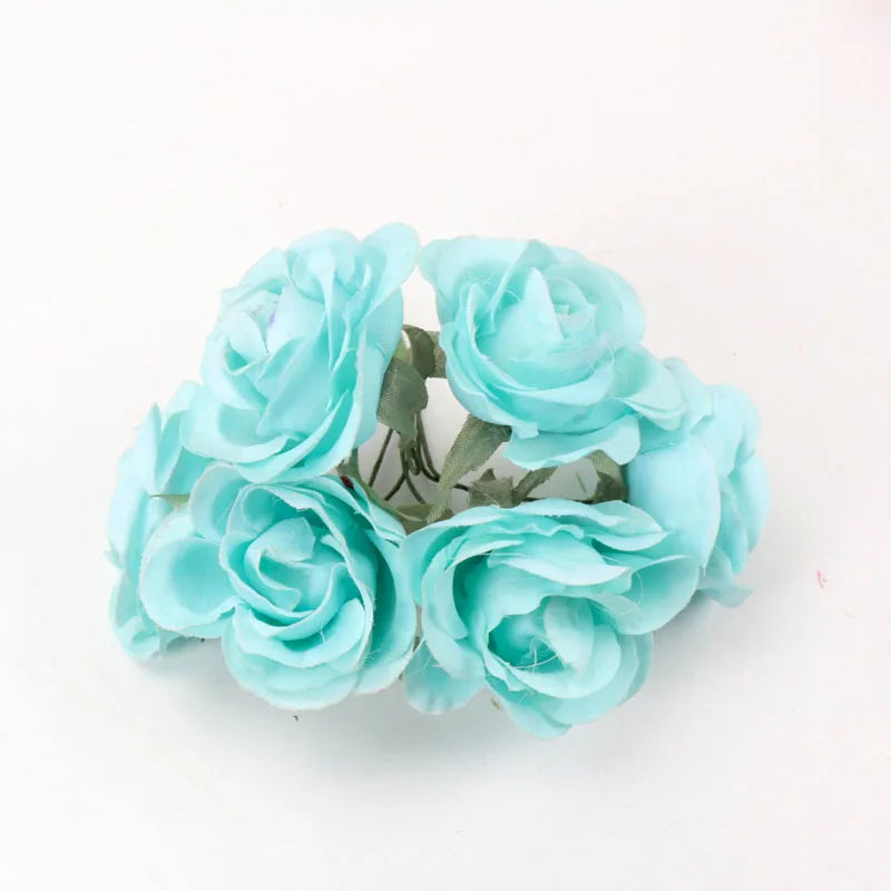 6Pcs DIY Party Decoration Vintage Silk Artificial Flowers Small Rose Wedding Fake Flowers Festival Supplies Home Decor Bouquet
