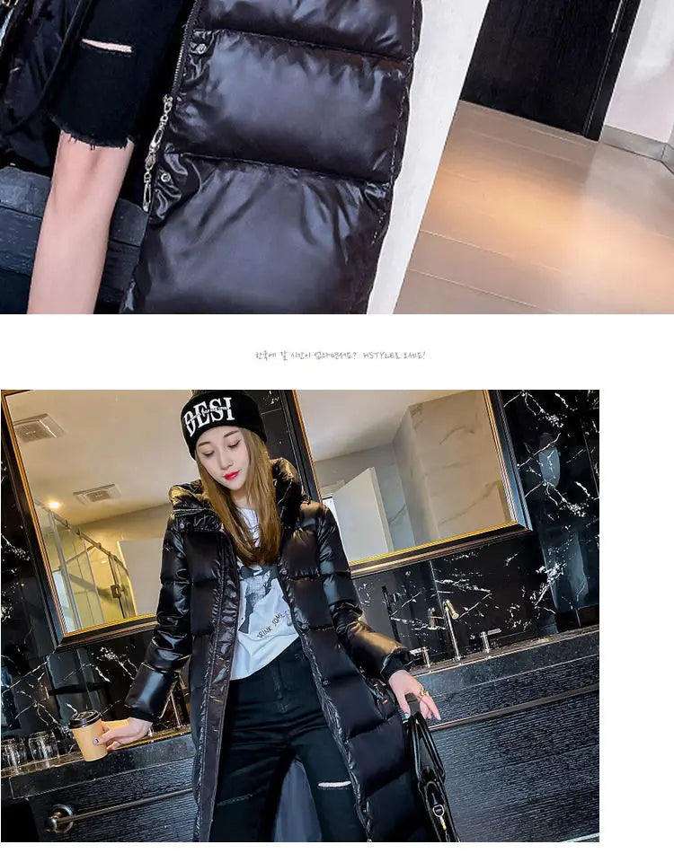 2025 Winter Long Down Jacket Women's Fashion Thick Cotton Parkas Outwear Plus size 4XL Loose Windproof Hooded Snow Coat Female