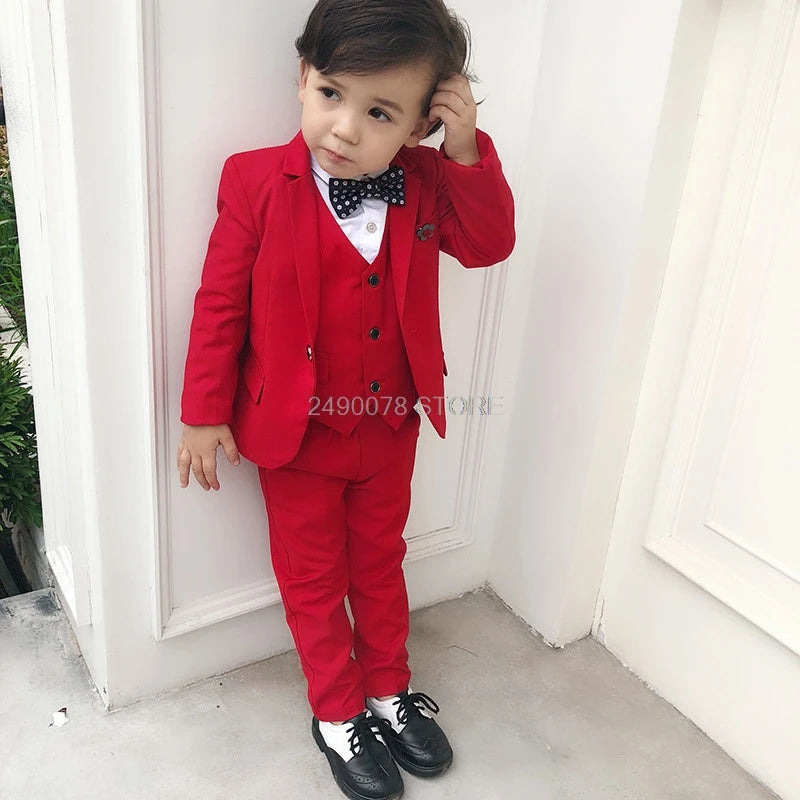 Flower Boys Wedding Suit Japan Kids Jacket Vest pants 3Pcs Set Children Formal Tuxedo Host Dance Party Performance Dress Costume